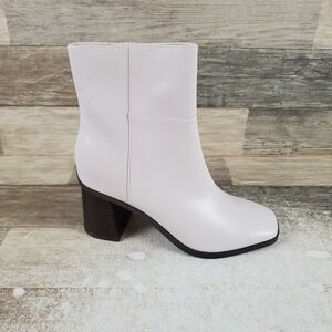 Bandolino Mayi Womens Boots Sz 5 M Cream Leather Side Zip Square Toe Block Heel